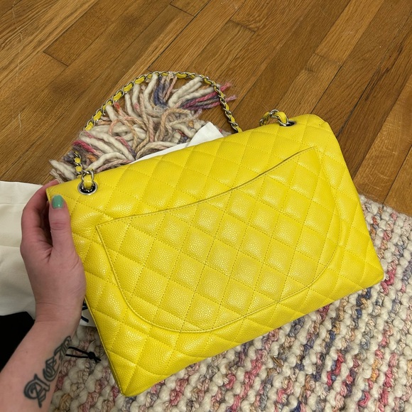 Chanel Jumbo flap caviar yellow silver hardware - Picture 7 of 10
